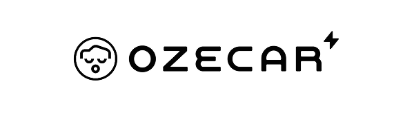 Black logo featuring the word "Ozecar" in bold letters, alongside a stylised icon representing electric vehicle charging.