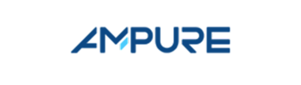 Stylised 'AMPURE' logo in blue with a green accent, featuring modern typography on a transparent background.