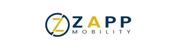 Logo featuring the word "ZAPP" in bold blue and yellow letters with a circular graphic element, representing Zapp Mobility.