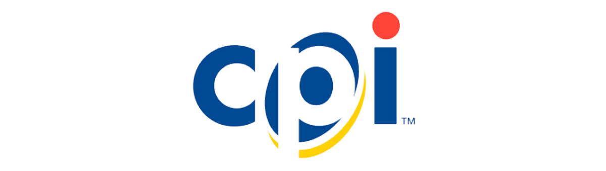 Blue logo with "cpi" in lowercase, a red dot above the letter "i", and a yellow swoosh encircling the "p".