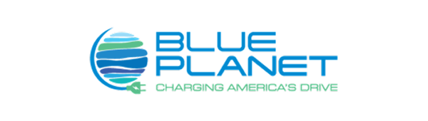 Logo featuring "BLUE PLANET" in bold blue letters, with a stylized globe and "CHARGING AMERICA'S DRIVE" in green below.