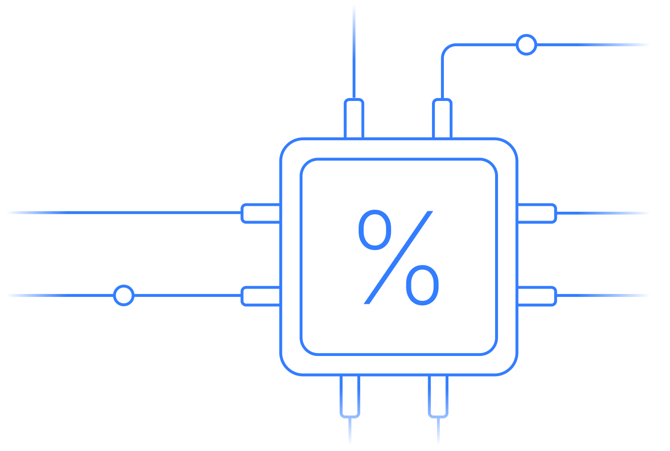 Illustration of a microchip with a percentage symbol, representing automated rate or fee processing