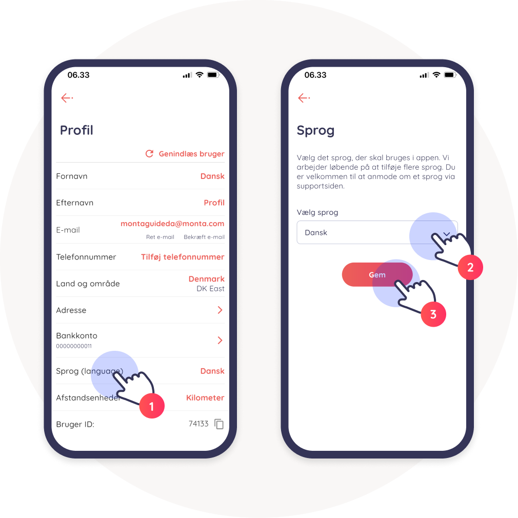 tryk sprog vælg sprog tryk gem app