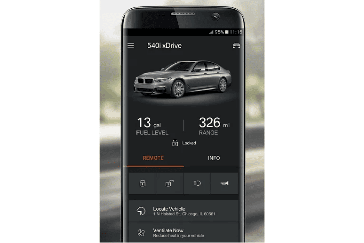 BMW Conected App view of BMW 540i xdrive data