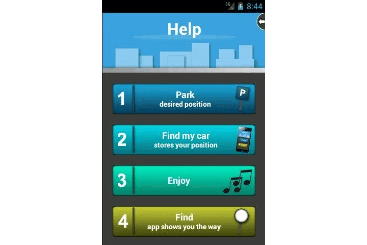 Find My Car Android App view of Help section