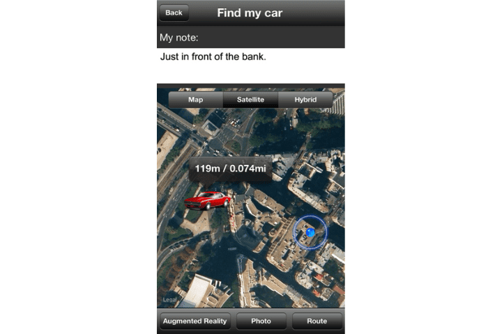 Find My Car iOS App view of current location