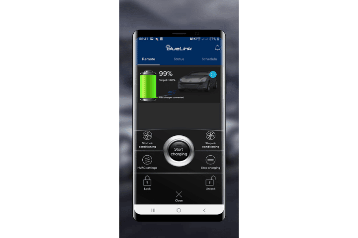 Hyundai Bluelink App view of main panel