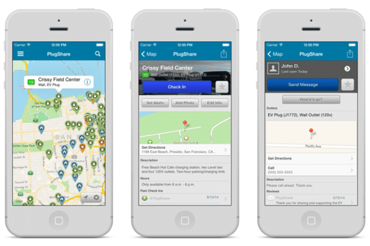 Plugshare App mockup mobile view of available charge points nearby