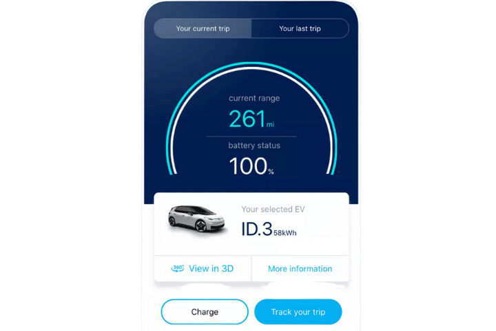 Volkswagen we connect mobile view of ID3 EV basic data