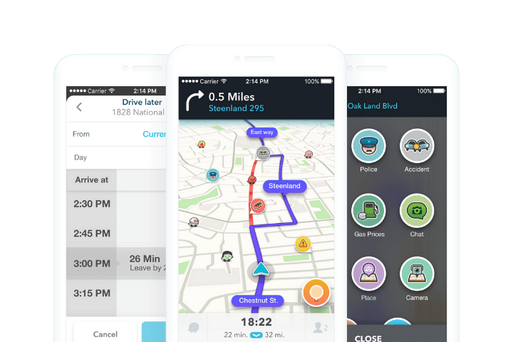 WAZE app mobile screen view of map to chose charging point