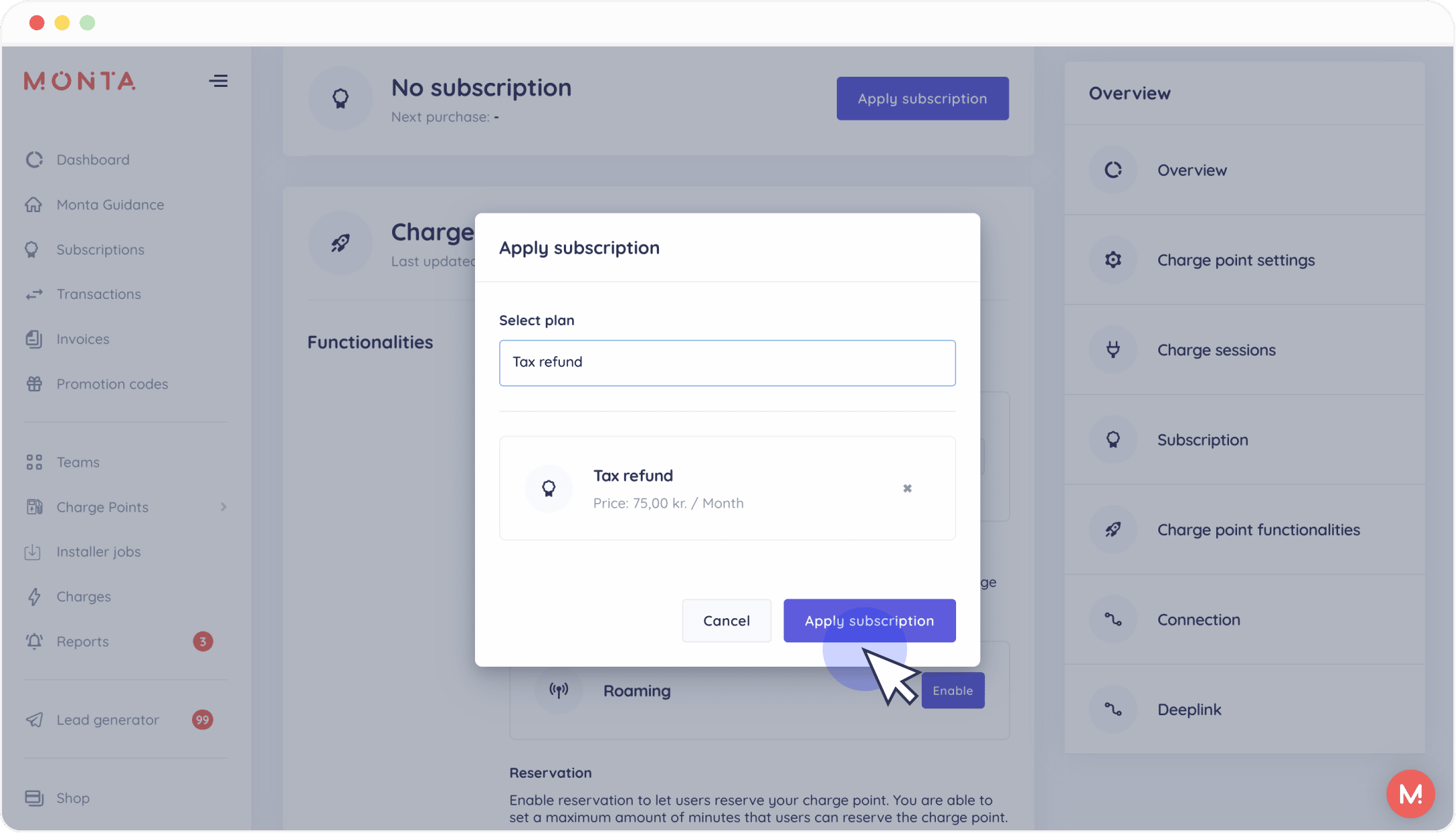 Applying tax refund subscription