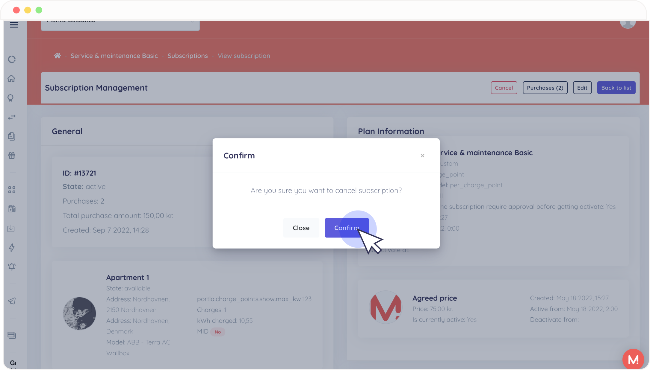 Click on Confirm to cancel