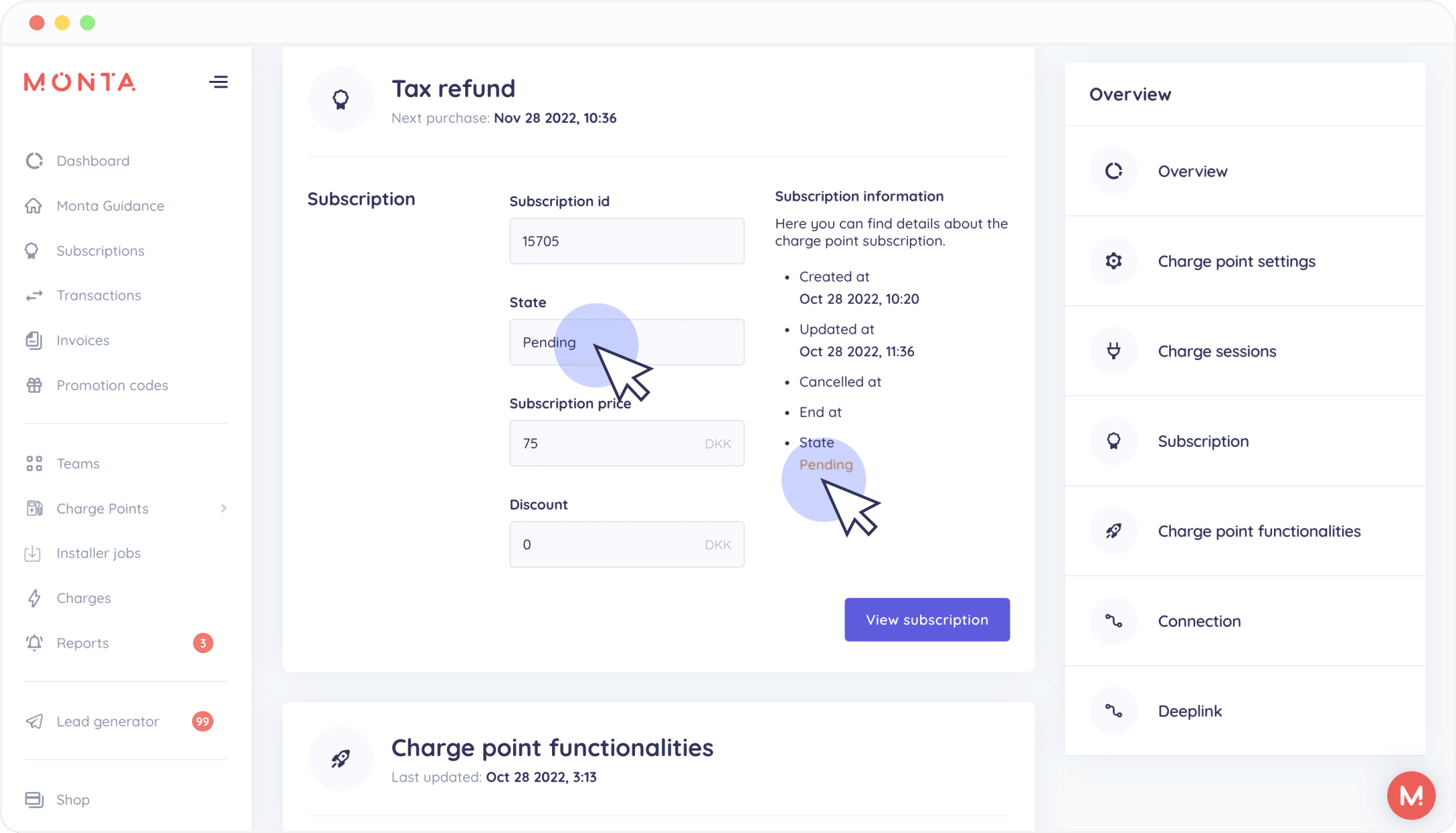 Pending tax refund subscription