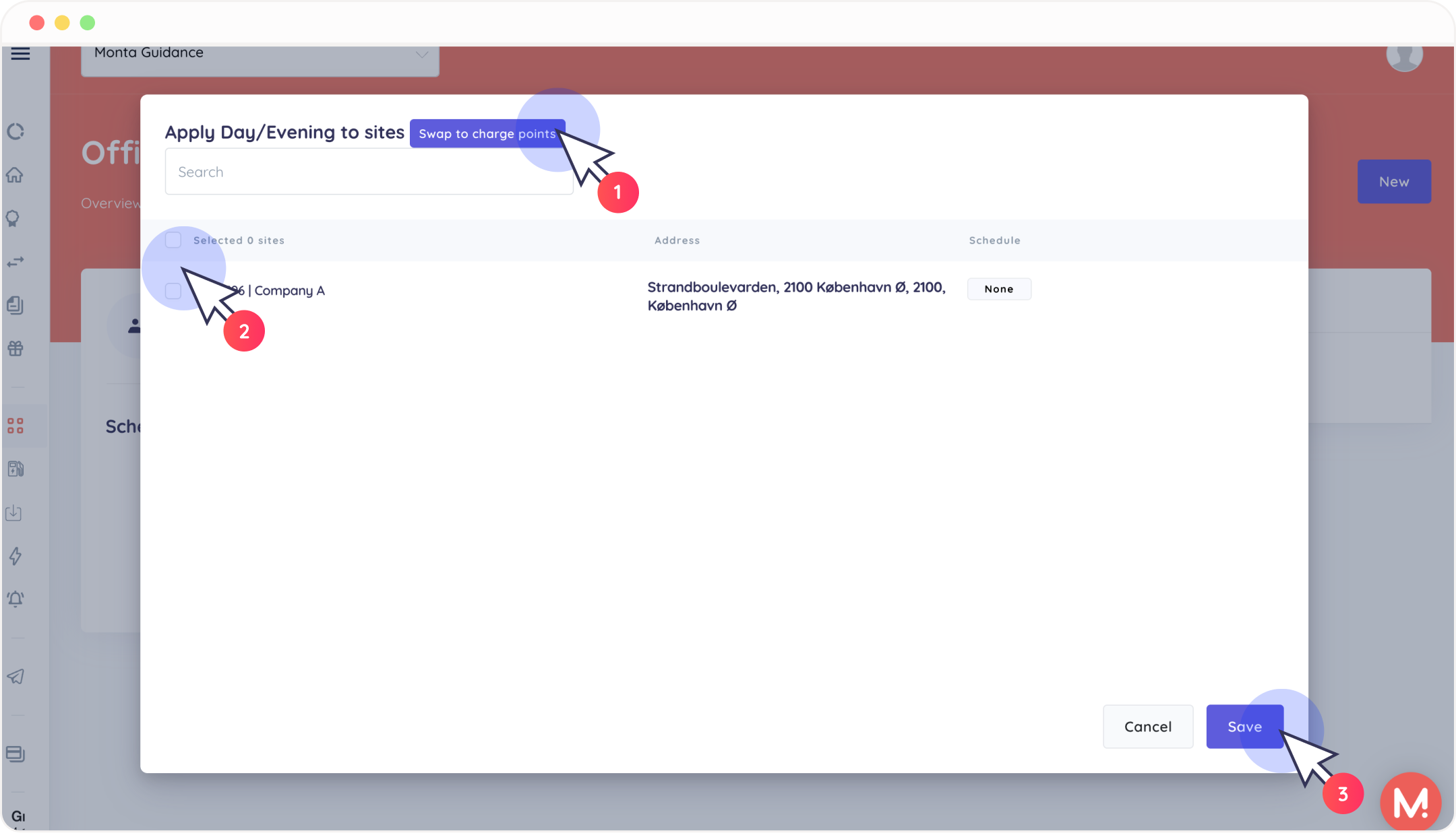 Swap to sites, select site, save all the changes
