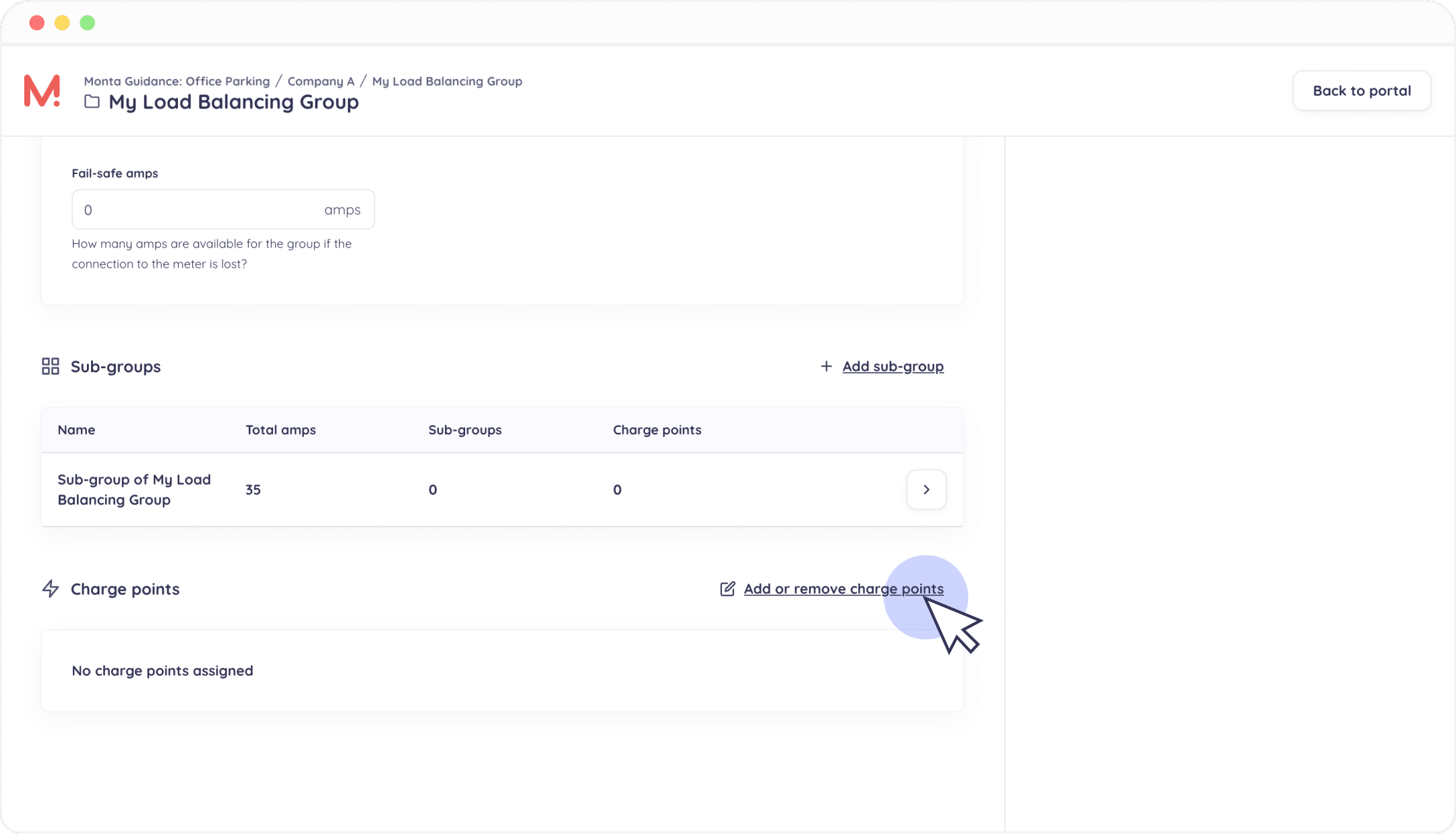 add charge point load balancing portal