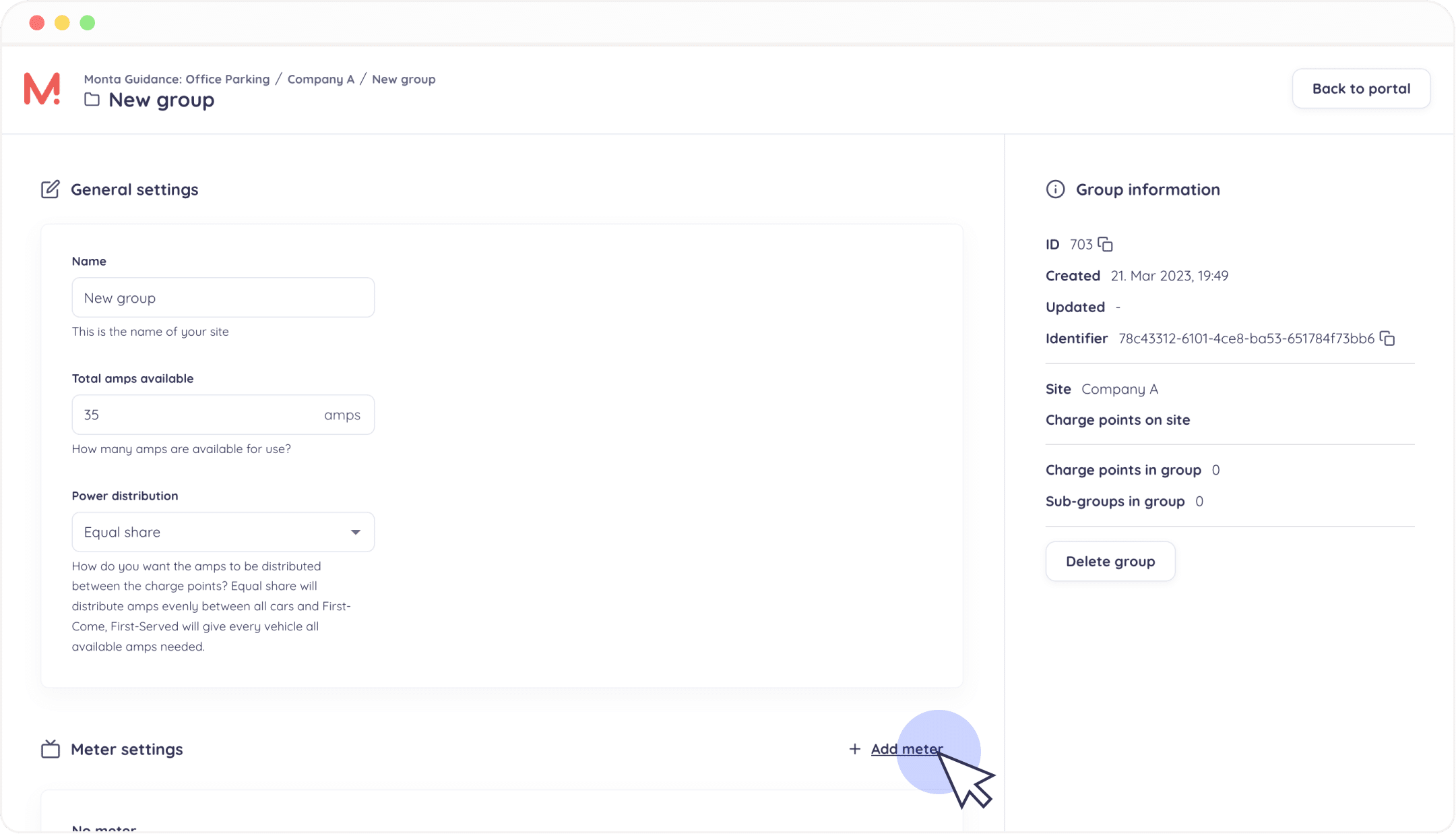 click add meter load balancig portal