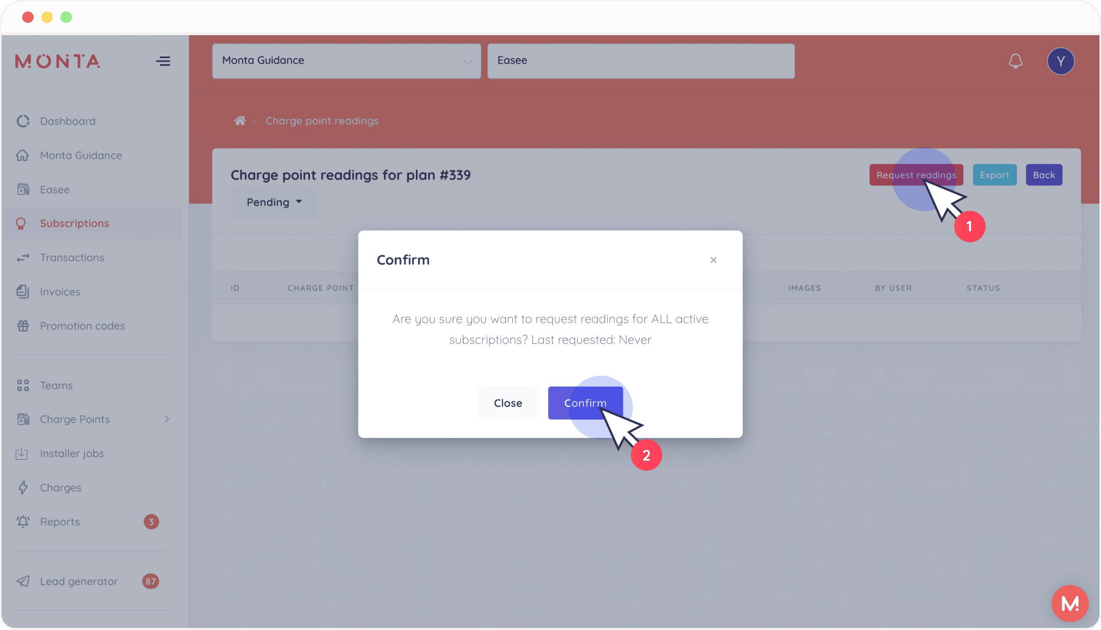 click request readings and confirm portal