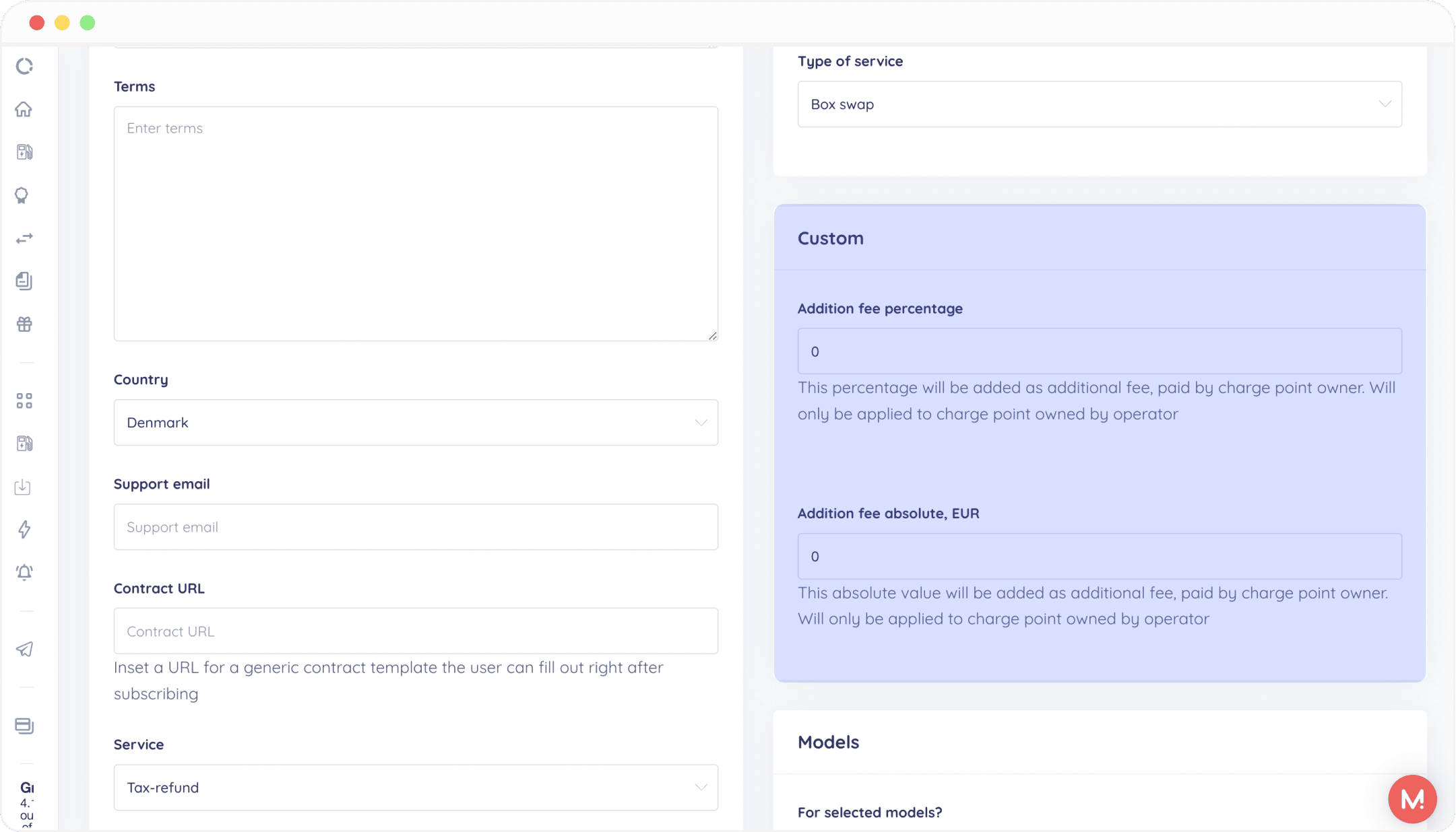 include customer fees plan portal