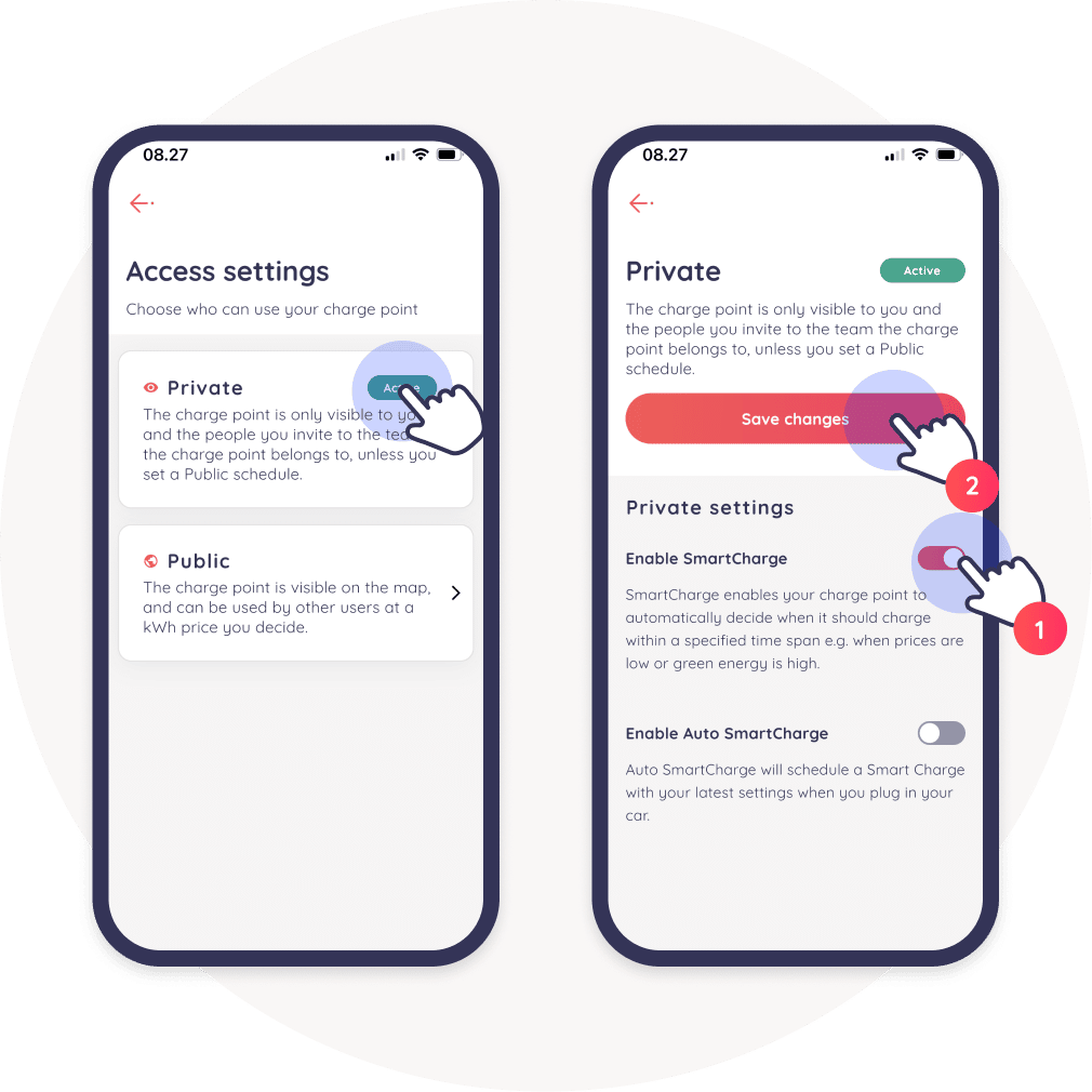 select private toggle smartchage save app
