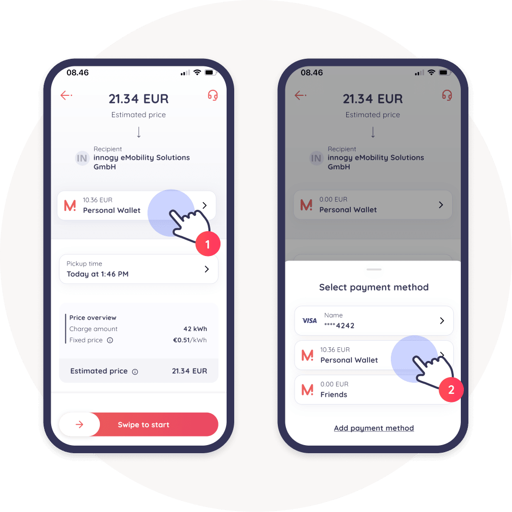 select wallet to pay for charge app