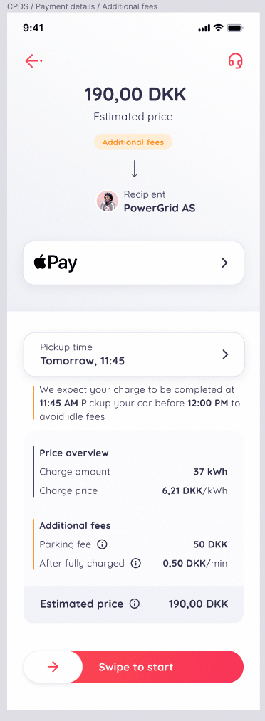 Payment details screen