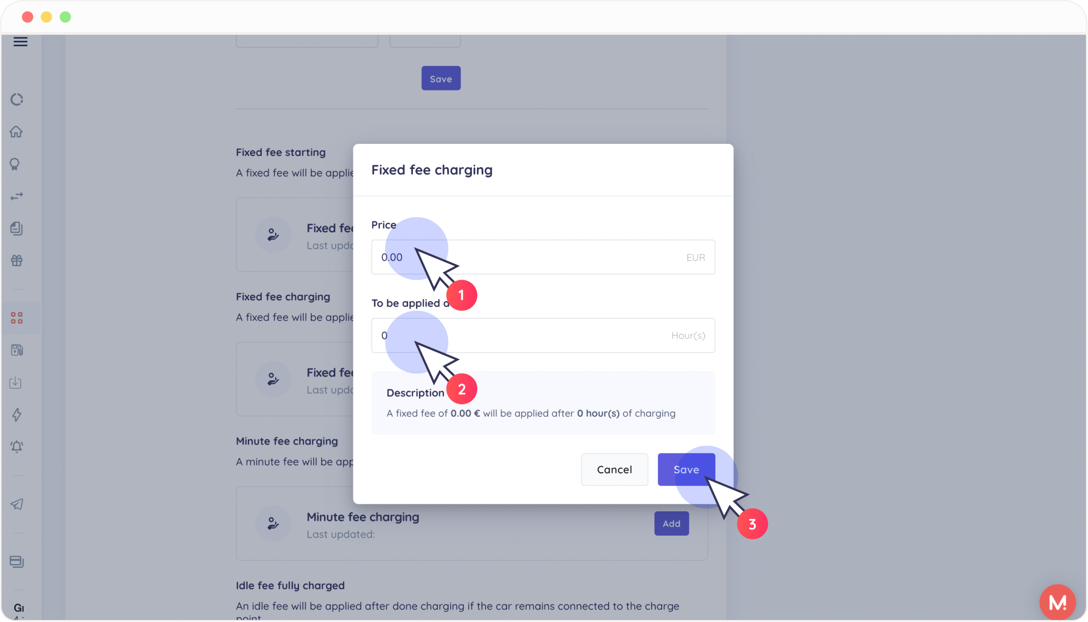 Add the fixed fee charging price and after how many hours to apply