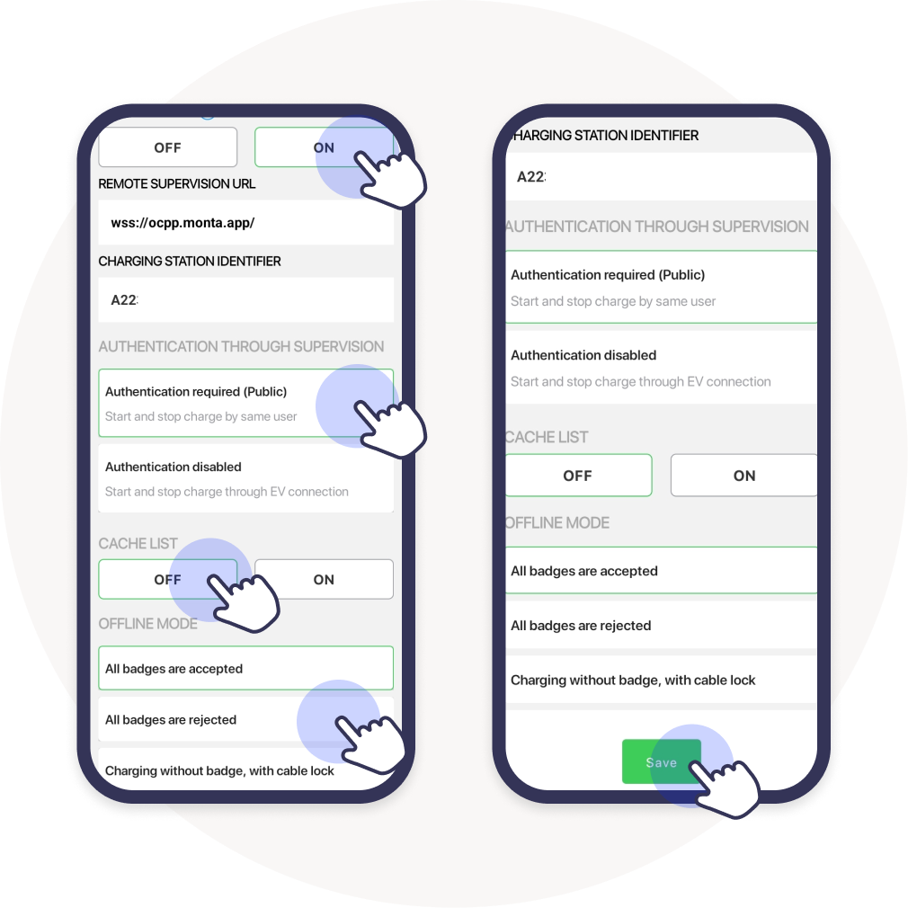 adjust ocpp settings schneider app