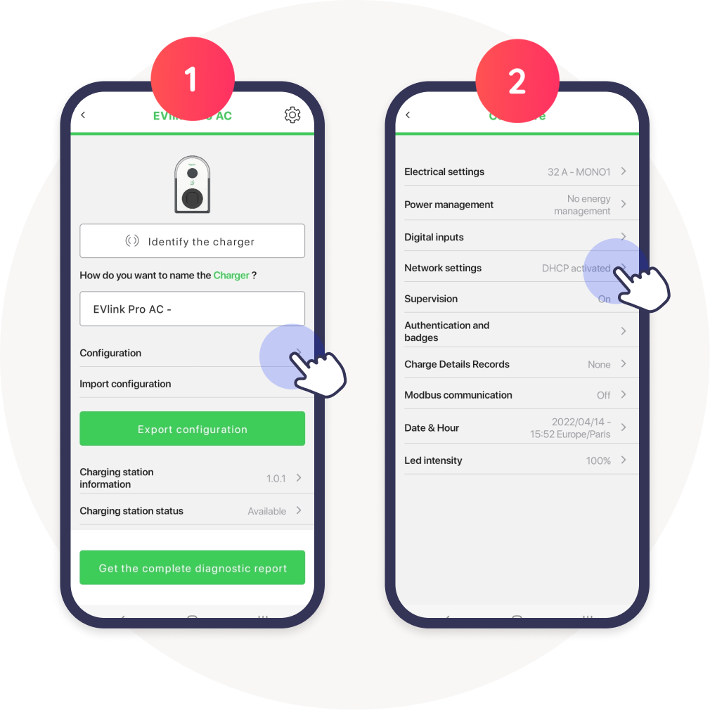 open network settings schneider app