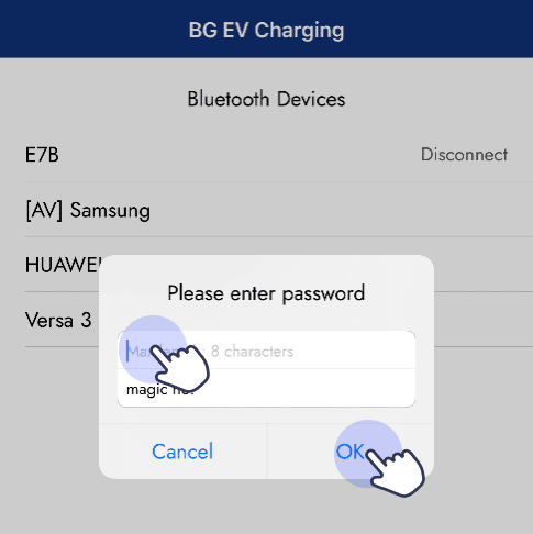 insert password bg ev charging app