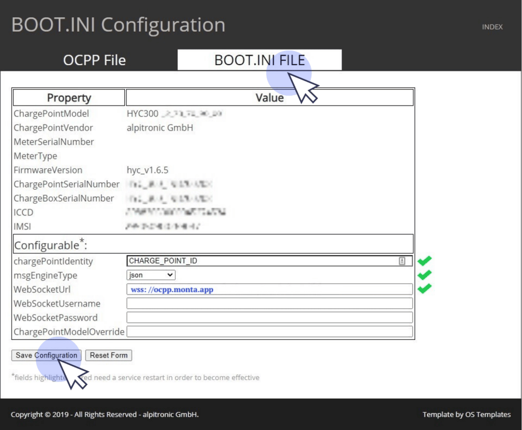 ocpp configuration alpitromic instal guide