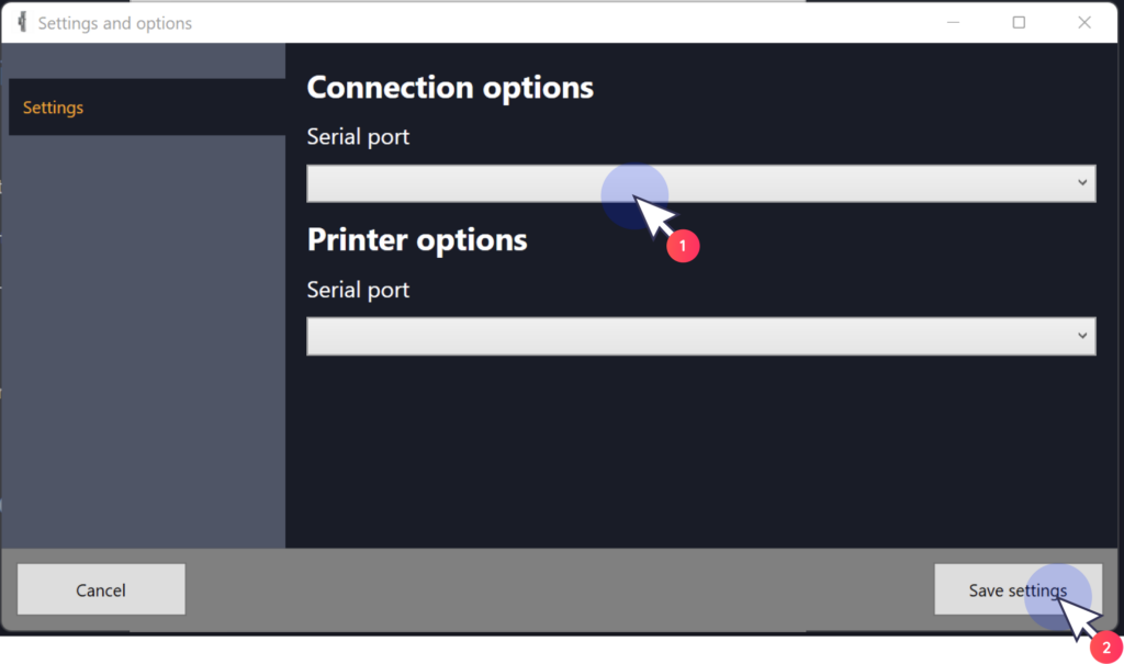 select correct port save settings gewiss installation