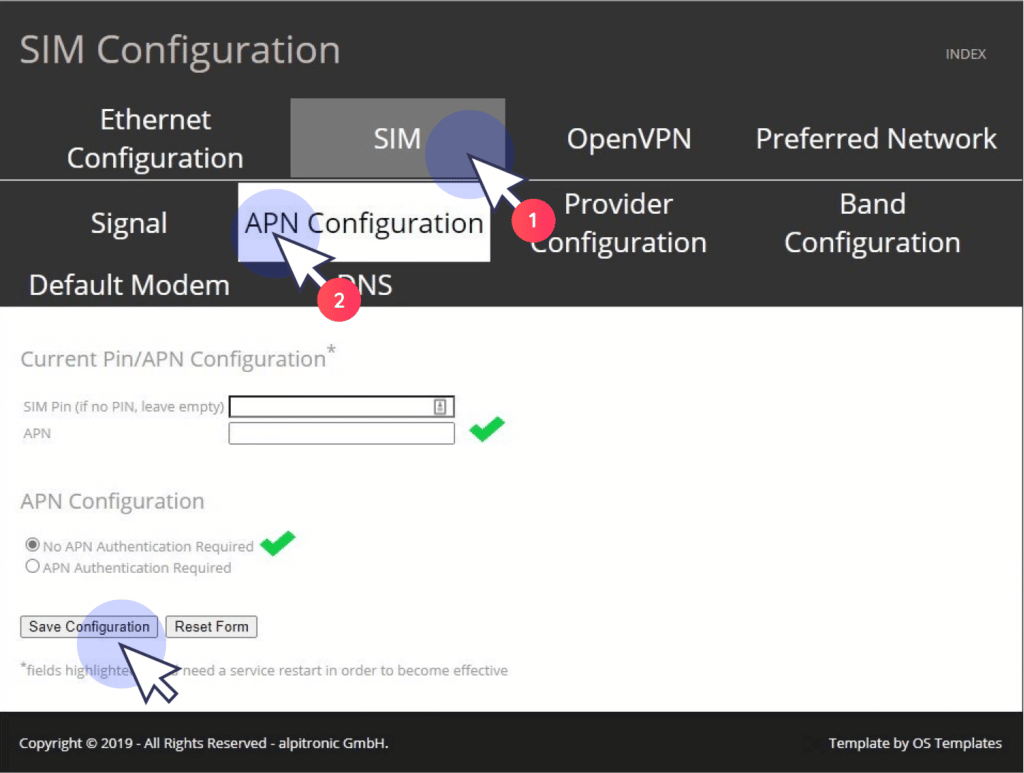 select sim and configure alpitronic installation guide