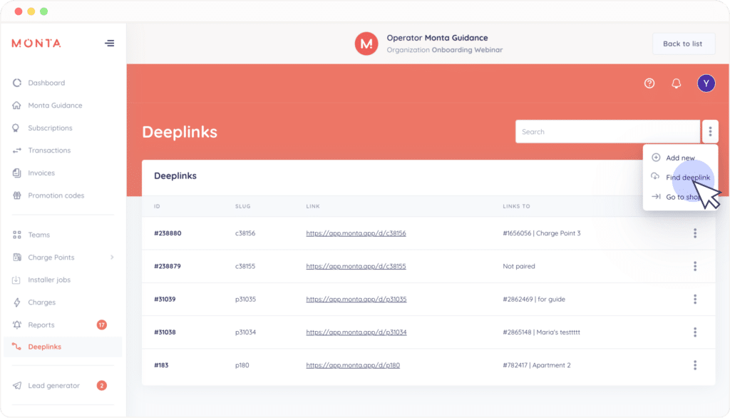 actions find deeplink portal