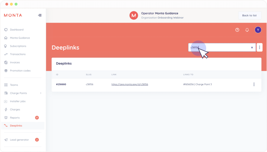 search for deeplink byh slug monta portal