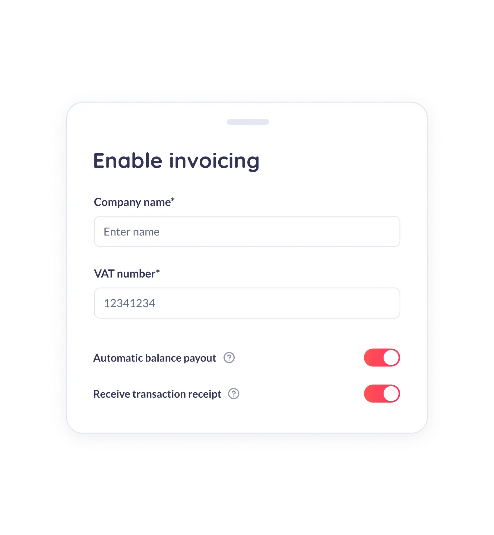 enable invoicing card