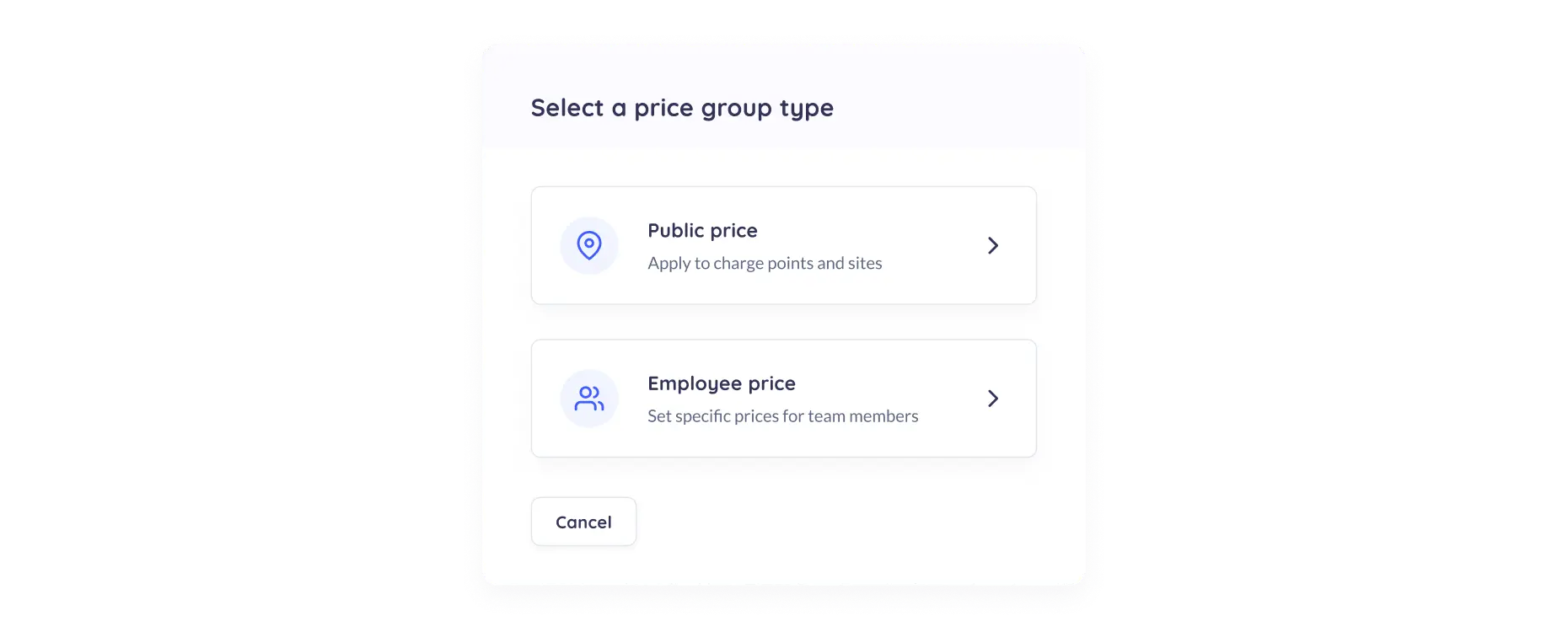 price group type card